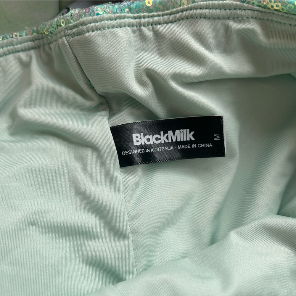 Blackmilk Iridescent Aqua Sequin Flare Pants - Picture 4 of 8